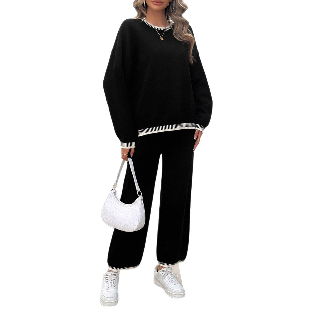 Women's nan Lounge two-piece set made of fine fine knit with contrasted cuffs and straight leg Mune Fashion