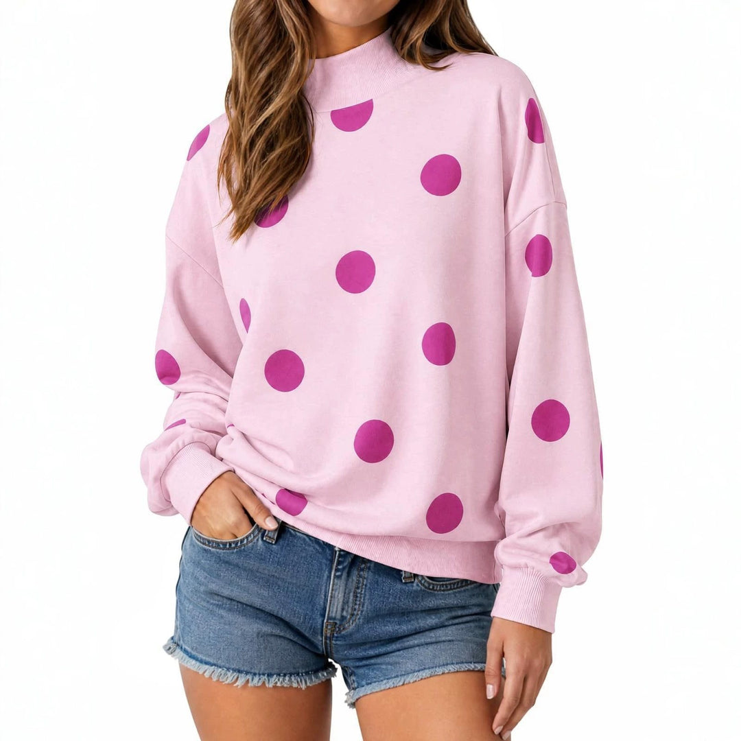 Women's loose-fitting sweatshirt with stand-up collar and large dots Mune Fashion