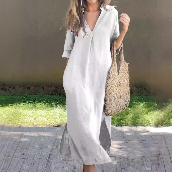 Women's Casual Maxi Dress with Concealed V-Neck Mune Fashion