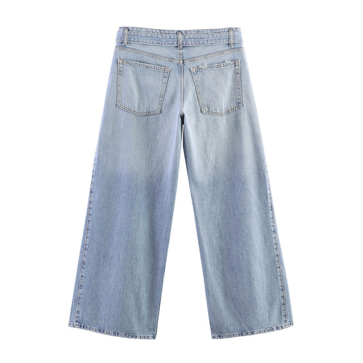 Women's High-Waisted Wide Jeans Culotte with Side Panel Inserts Mune Fashion