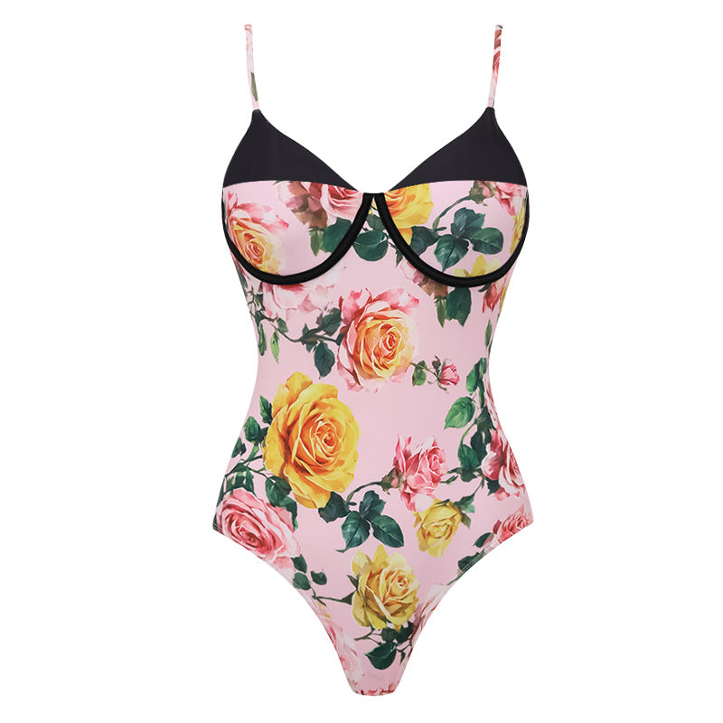 Women's One-Sided Swimsuit with Floral Draping Design Mune Fashion