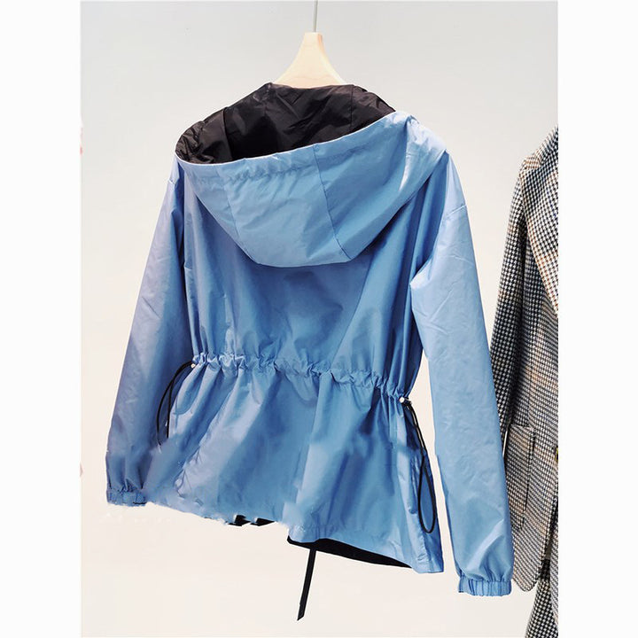 Women lightweight hooded jacket with drawstring and two-way zipper Mune Fashion