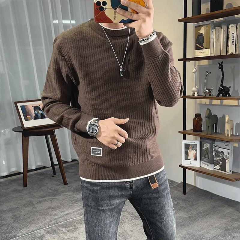 Men's fine knit ribbed pullover with round neck and casual oversized fit Mune Fashion