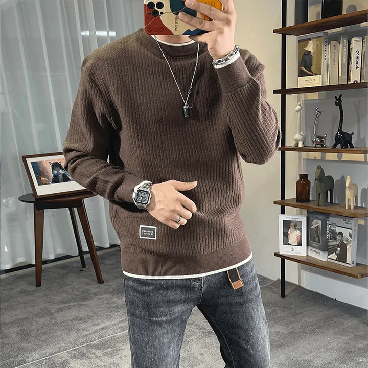 Men's fine knit ribbed pullover with round neck and casual oversized fit Mune Fashion