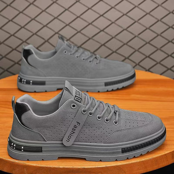 Men's Casual Suede Sneakers with Perforated Upper and Robust Profile Sole Mune Fashion