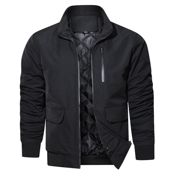 Men's lightweight utility bomber jacket with ribbed hem, zippered chest pocket, and flap pockets.
