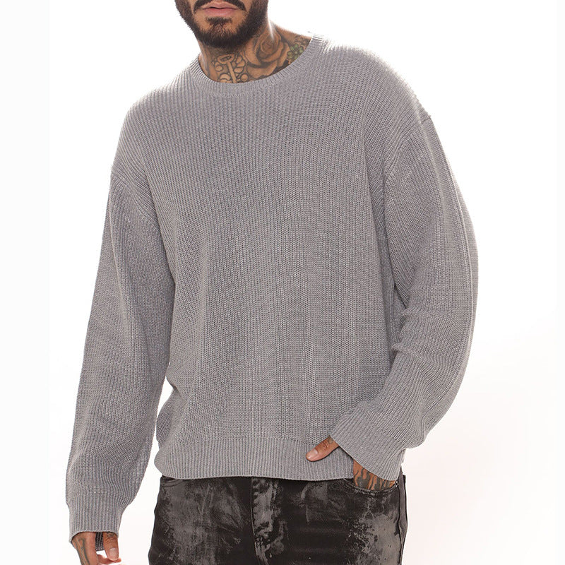 Men's Loose Structured Knit Pullover with Round Neck and Drop Shoulders Mune Fashion