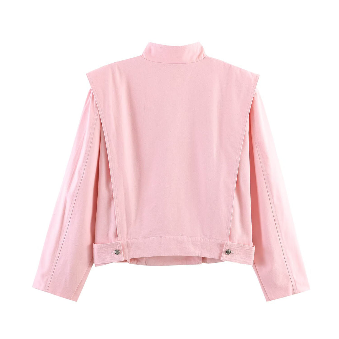 Women's short blazer in origami look with stand-up collar, asymmetric button placket, and patch pockets Mune Fashion