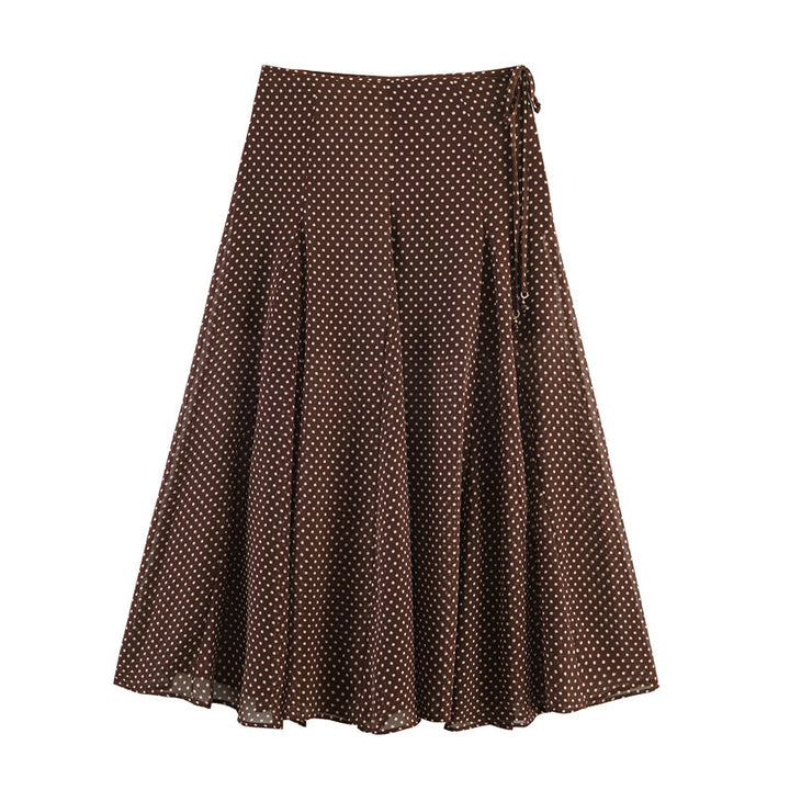 Women's Flowing A-Line Midi Skirt with Polka Dot Print and Tie Bow Mune Fashion