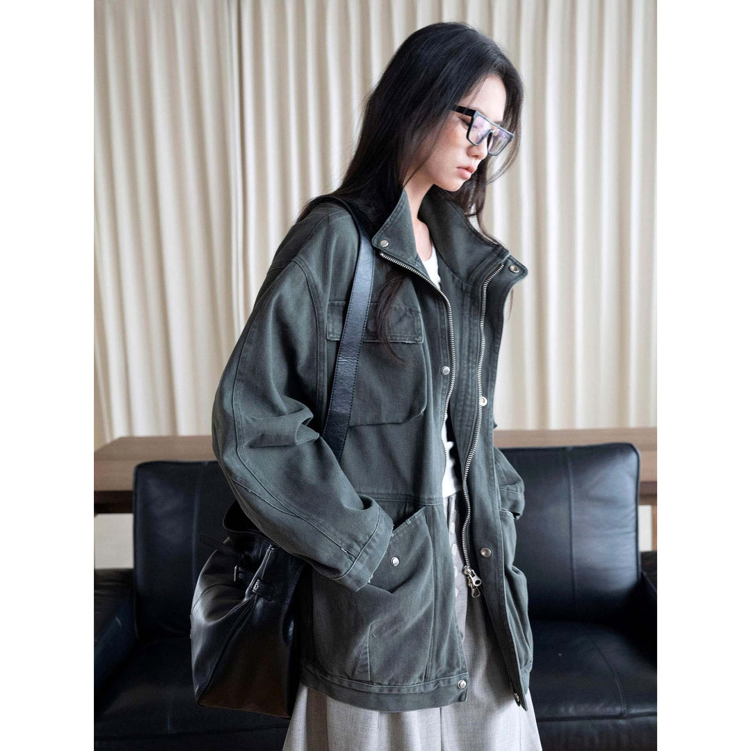 Women's Oversized Field Jacket made of sturdy canvas with a high collar and patch pockets Mune Fashion