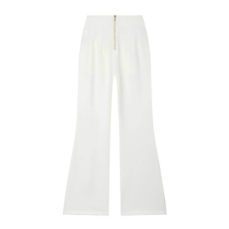 Women's High-Waisted Wide Fabric Pants with Straight Leg and Hidden Waistband Mune Fashion