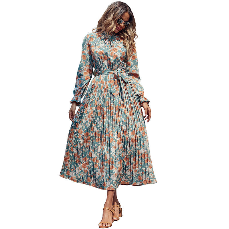 Women's Midi Dress with Floral Design and Tying Details Mune Fashion
