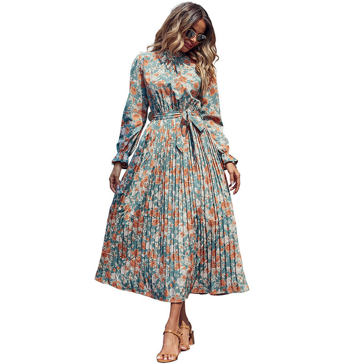 Women's Midi Dress with Floral Design and Tying Details Mune Fashion