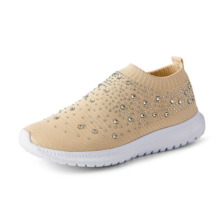 Women's Elastic Sock Sneaker with Rhinestone Studs, Breathable Knit Shaft and Cushioning Comfort Sole Mune Fashion