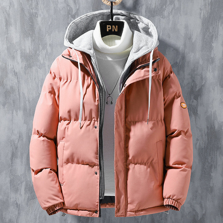 Men's padded quilted jacket with two-layer hood, two-way zipper and windproof outer shell Mune Fashion
