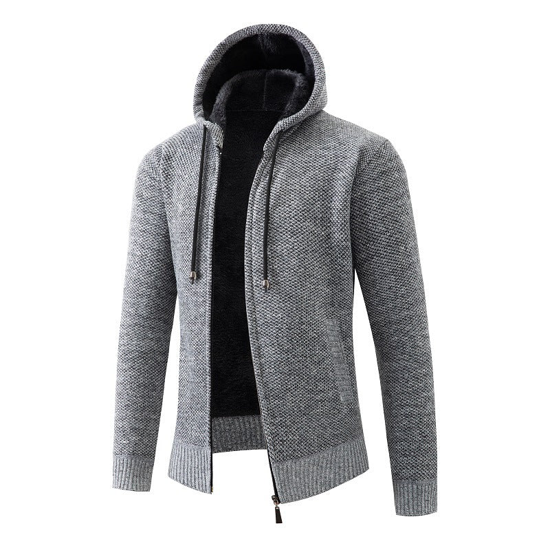 Men's knitted zip hoodie with warm teddy lining, concealed two-way zipper and elastic cuffs Mune Fashion
