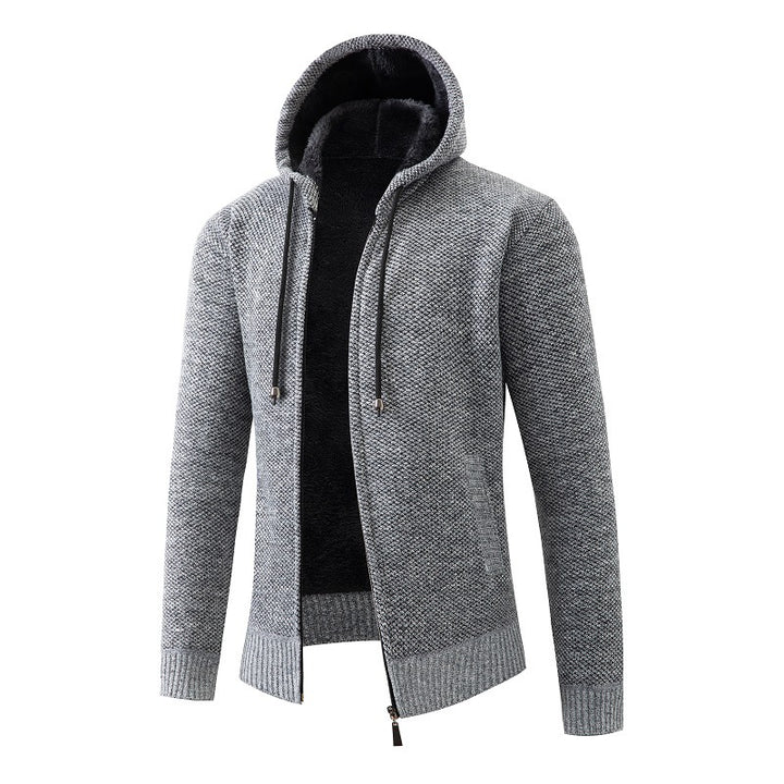 Men's knitted zip hoodie with warm teddy lining, concealed two-way zipper and elastic cuffs Mune Fashion