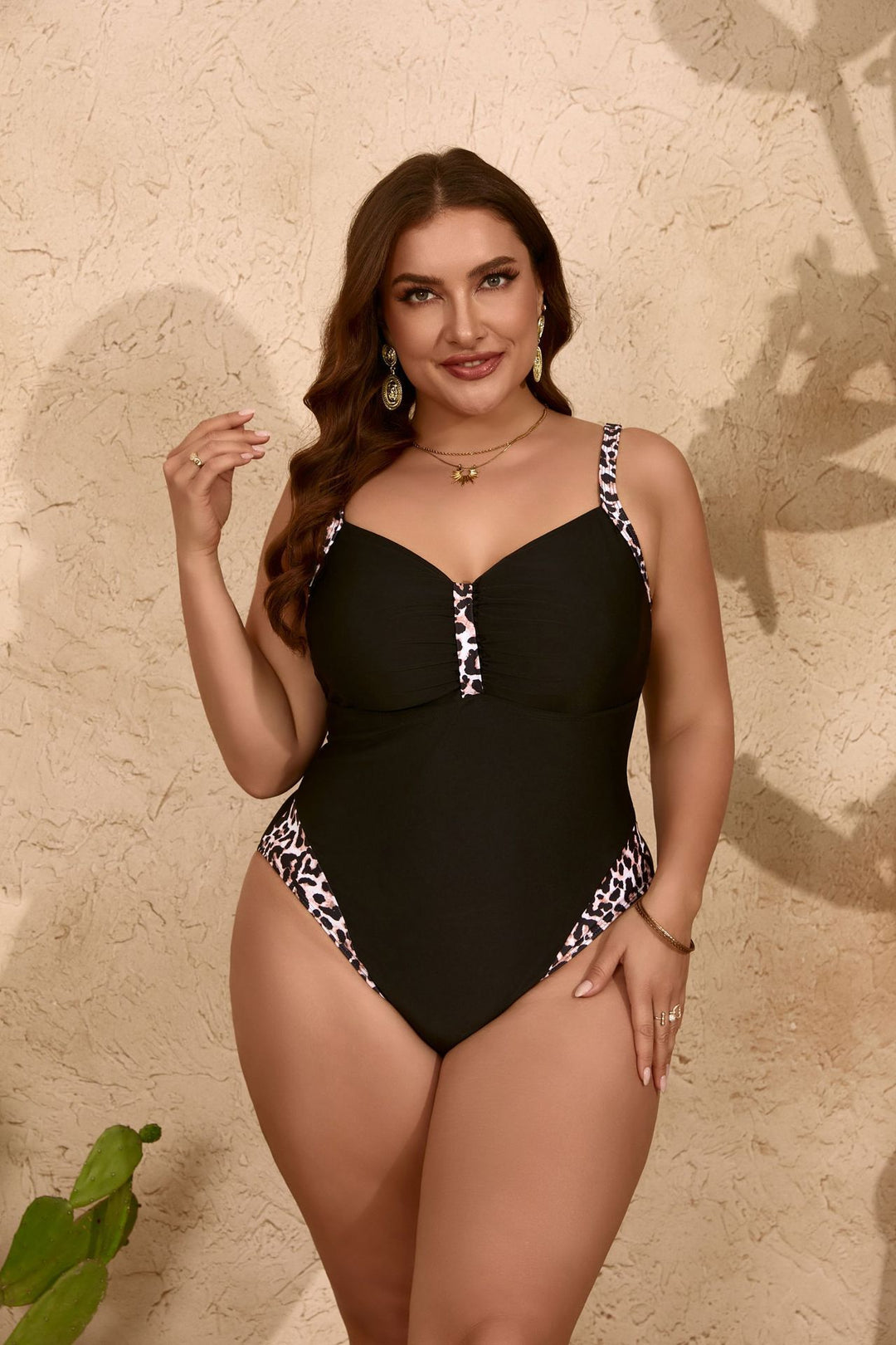 Women's Sporty One-Piece Swimsuit with Refined Animal Print Accents Mune Fashion