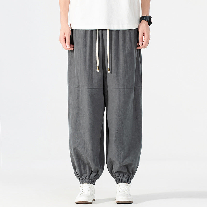 Men's loose-fitting linen-cotton sweatpants with drawstring and gathered leg cuffs Mune Fashion