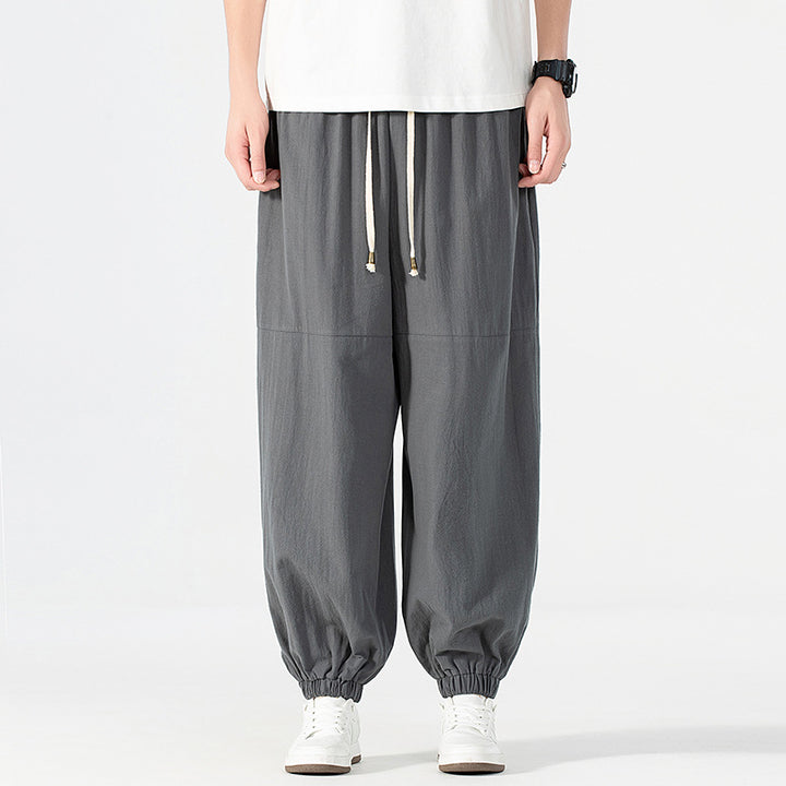 Men's loose-fitting linen-cotton sweatpants with drawstring and gathered leg cuffs Mune Fashion