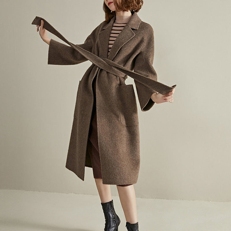 Women Stylish Wool Coat with Waist Belt Mune Fashion