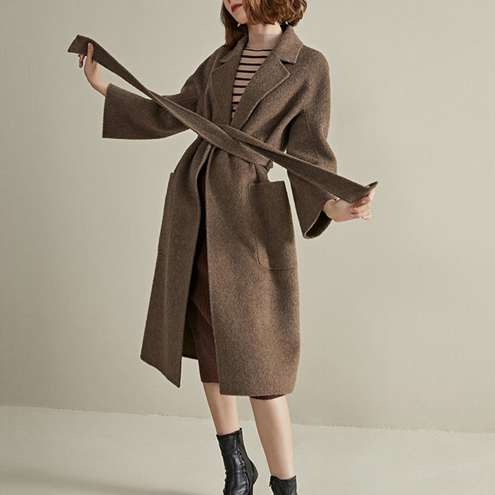 Women Stylish Wool Coat with Waist Belt Mune Fashion