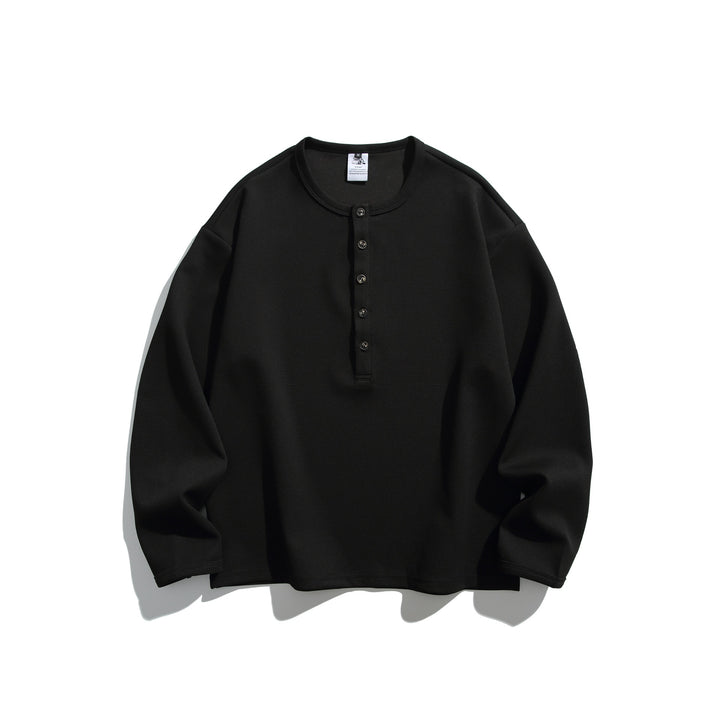 Unisex Waffle Knit Henley Shirt with Button Placket and Round Neckline Mune Fashion