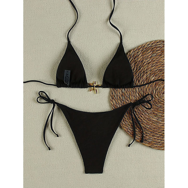 Women's Elegant Triangle Bikini with Golden Application Mune Fashion