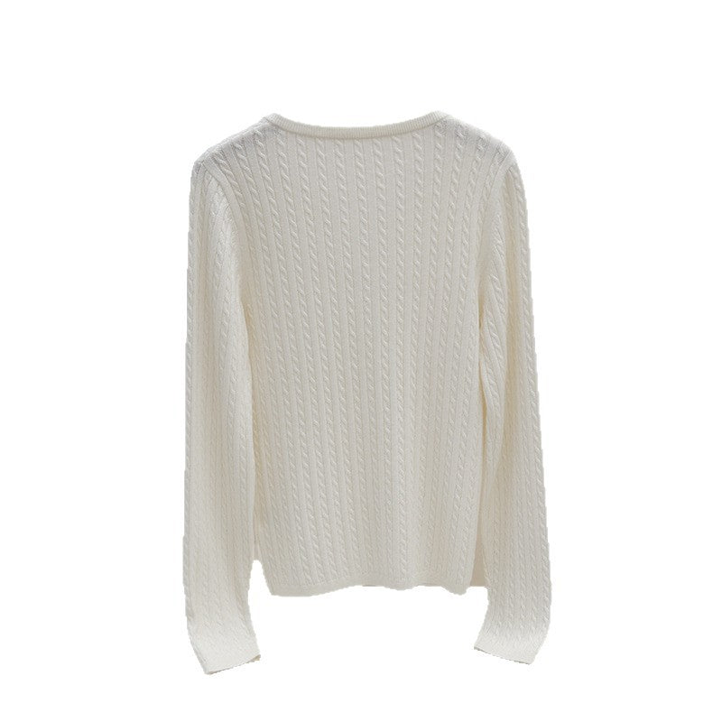 Women's Fine Cable Pattern Henley Fine Knit Shirt with Round Neck & Button Placket Mune Fashion