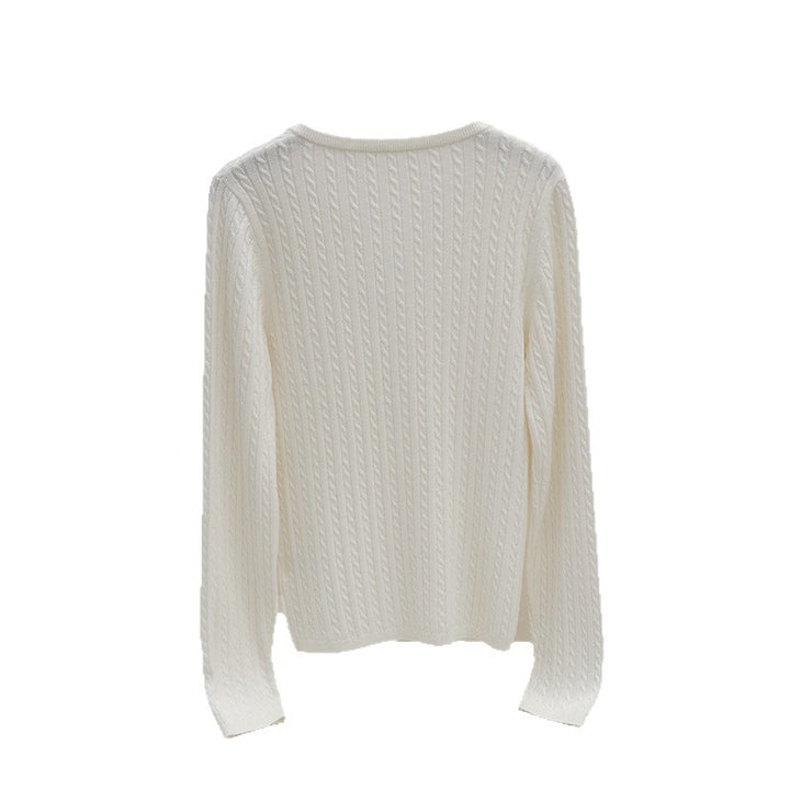 Women's Fine Cable Pattern Henley Fine Knit Shirt with Round Neck & Button Placket Mune Fashion