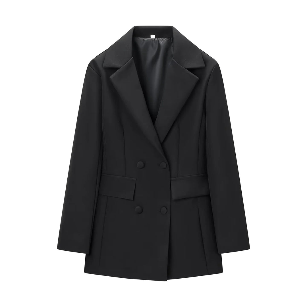 Women's tailored double-breasted blazer with wide lapels and patch pockets Mune Fashion