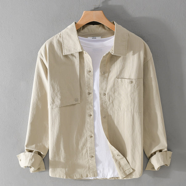 Men's Minimalist Cotton Utility Overshirt with Snap Placket and Chest Pockets Mune Fashion