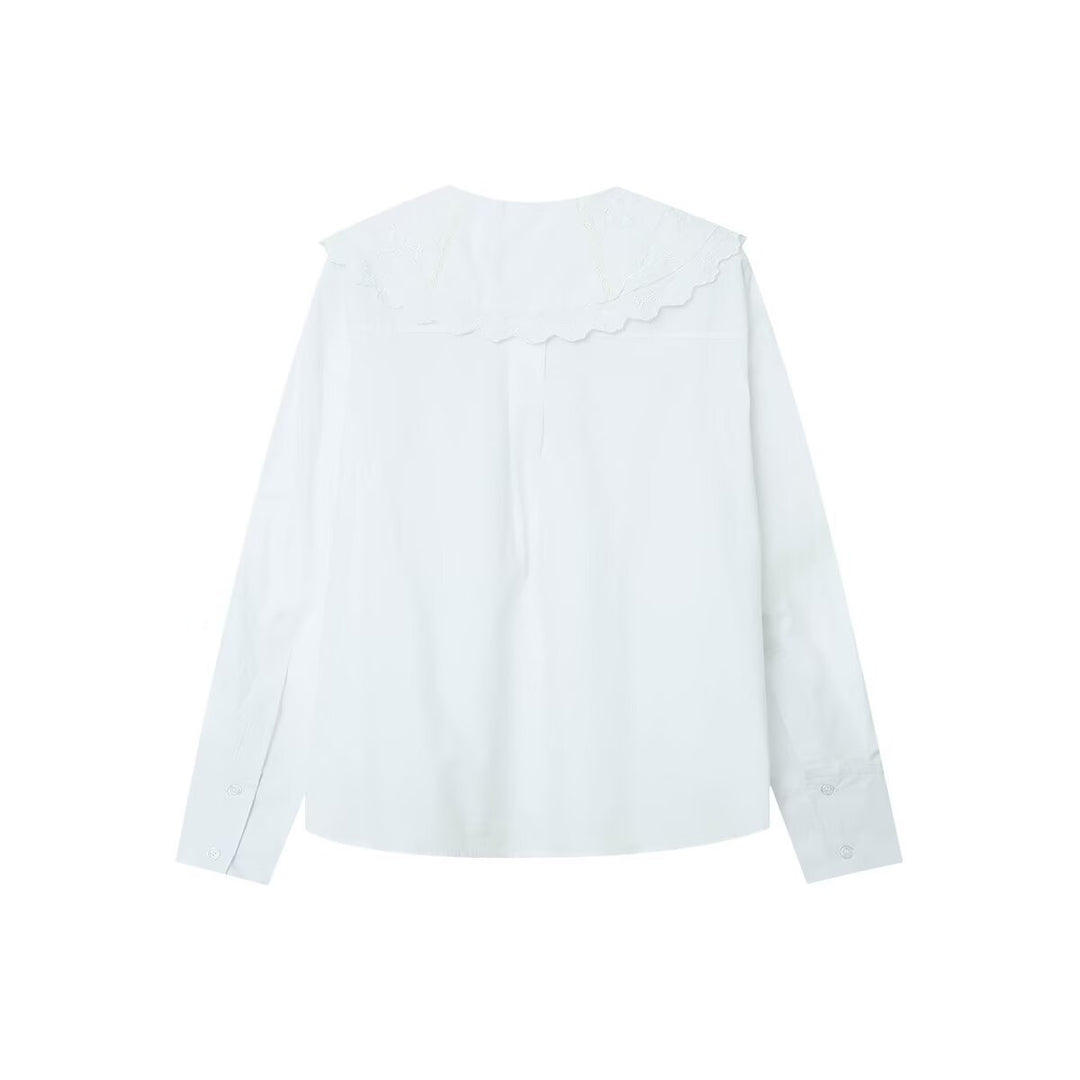 Women's long sleeve blouse with oversized lace collar and tie Mune Fashion