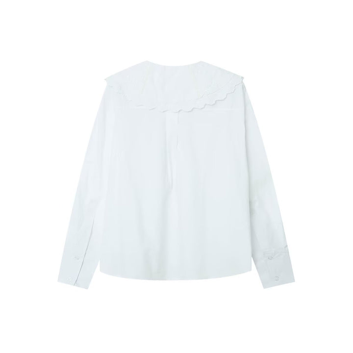Women's long sleeve blouse with oversized lace collar and tie Mune Fashion