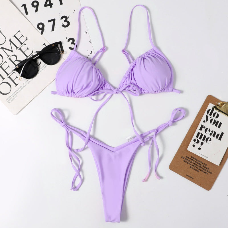 Women's Deep V-neck Triangle Bikini with Playful Ties Mune Fashion
