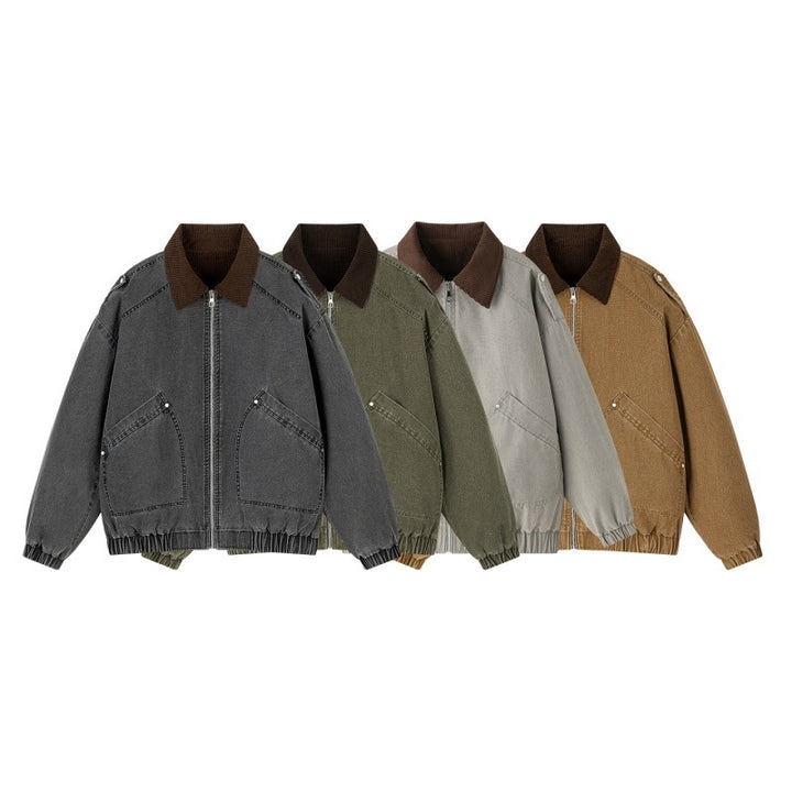 Men's Oversized Canvas Bomber Jacket with Cord Collar, Zipper & Pockets Mune Fashion