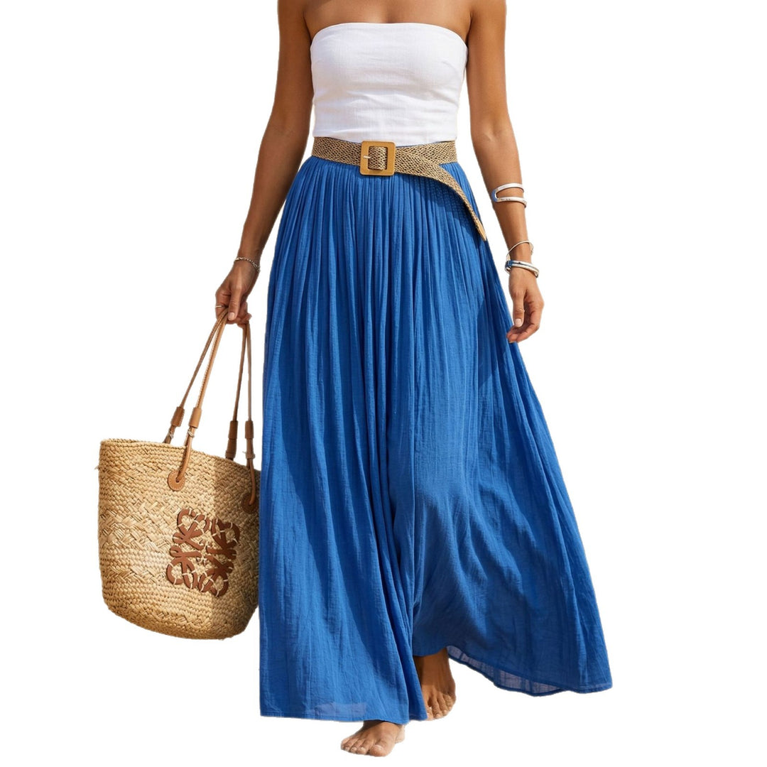 Women nan Pleated Maxi Skirt with Crinkle Look and Elastic Waistband Mune Fashion