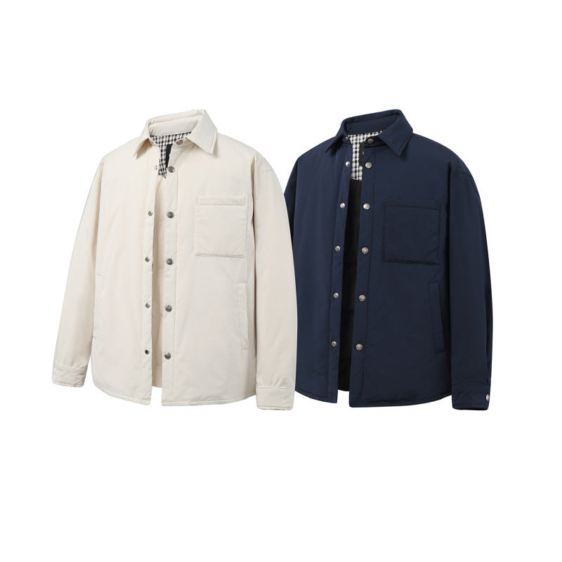 Unisex Boxy padded shirt jacket with snap buttons, chest pocket and thermal lining Mune Fashion