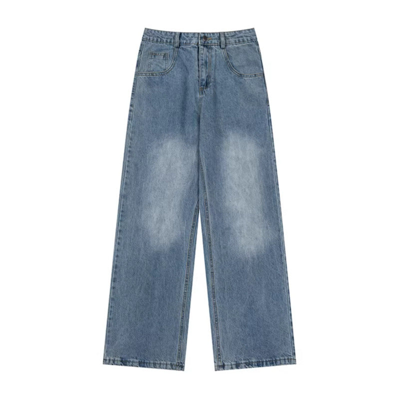 Women's wide high-waist jeans with straight, wide legs and embroidery on back pockets Mune Fashion