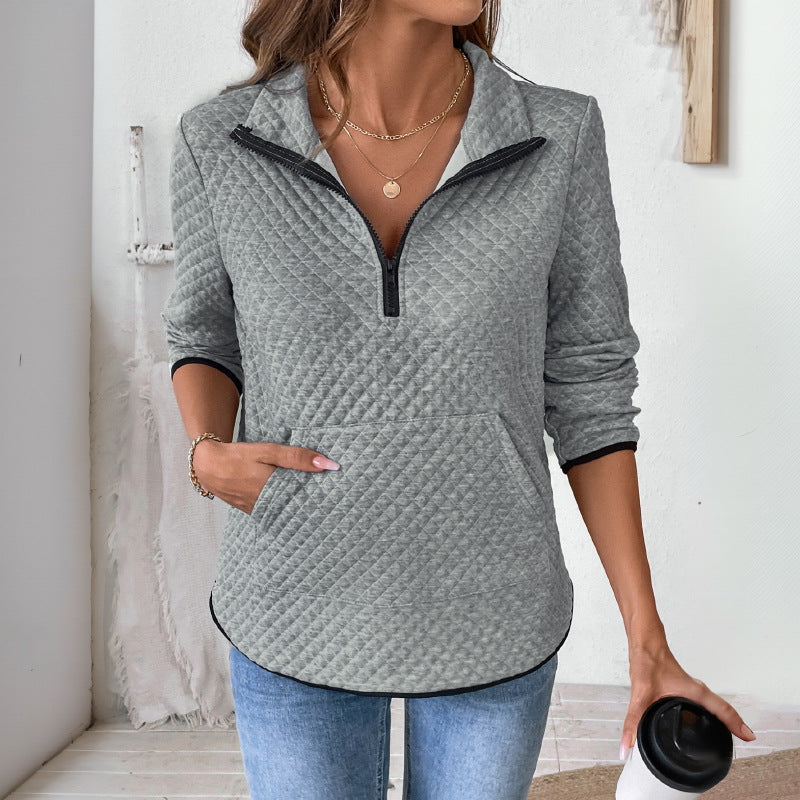 Women's Padded Quilted Pullover with Half-Zip and Kangaroo Pocket Mune Fashion