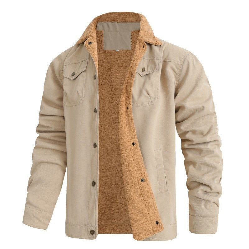 Men's non-padded canvas jacket with teddy fleece lining and shirt collar Mune Fashion