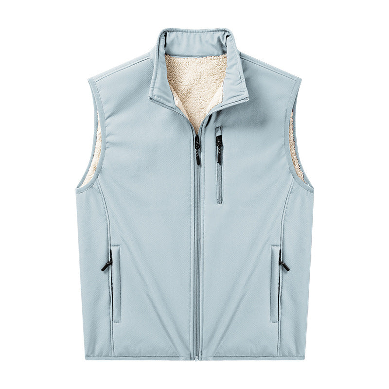 Men's Sherpa-lined softshell vest with stand-up collar and zippered pockets Mune Fashion