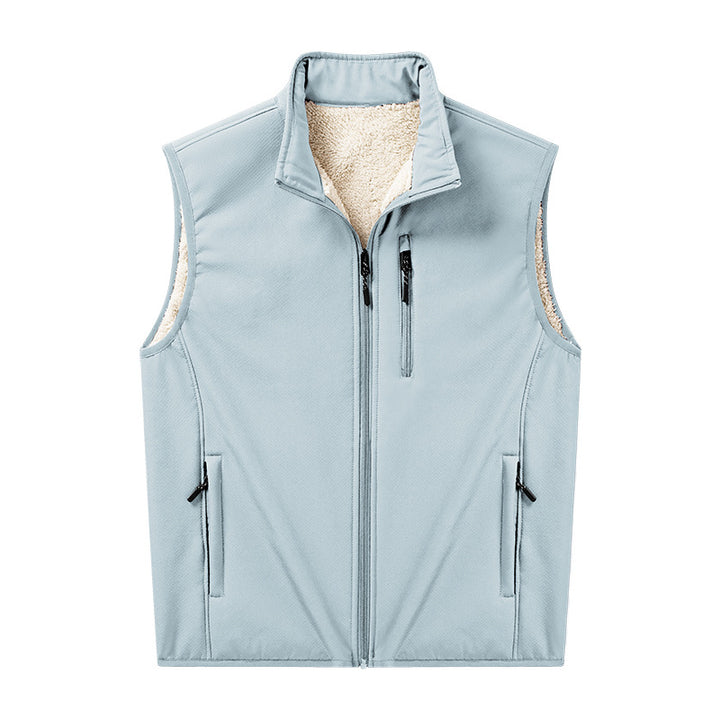 Men's Sherpa-lined softshell vest with stand-up collar and zippered pockets Mune Fashion