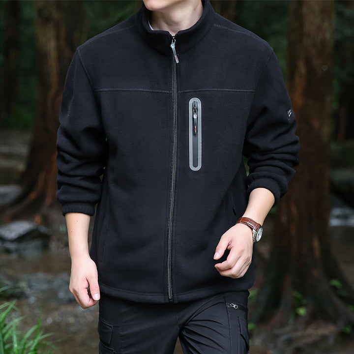 Men's Breathable Microfleece Jacket with Water-Repellent Chest Zip Placket and Stand-Up Collar Mune Fashion