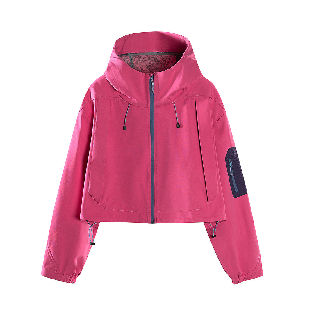 Women's Short Waterproof Hoodie Jacket with Adjustable Hem and Arm Pocket Mune Fashion