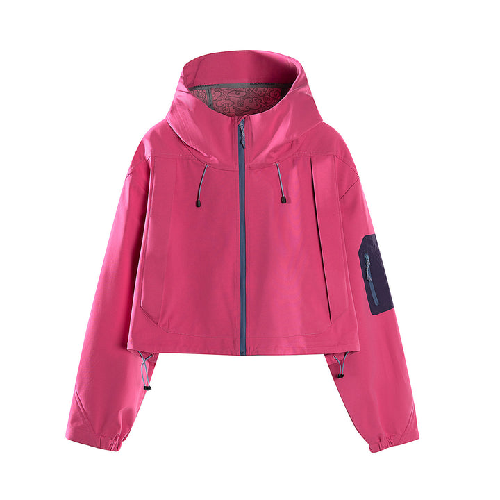 Women's Short Waterproof Hoodie Jacket with Adjustable Hem and Arm Pocket Mune Fashion