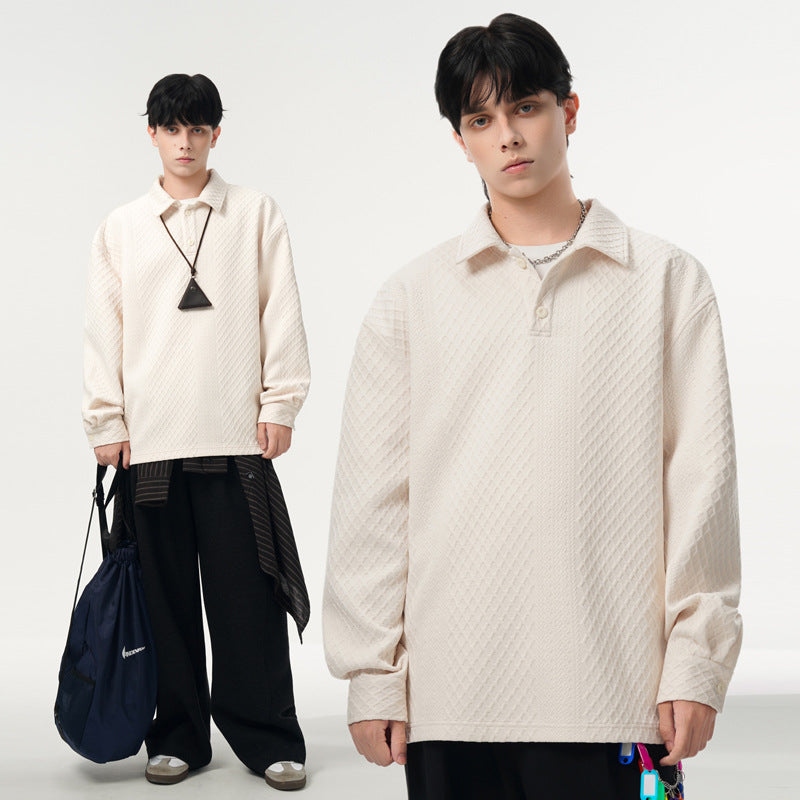 Men's Oversized Polo Shirt Sweatshirt with Diamond Pattern, Extended Cut and Polo Collar Mune Fashion