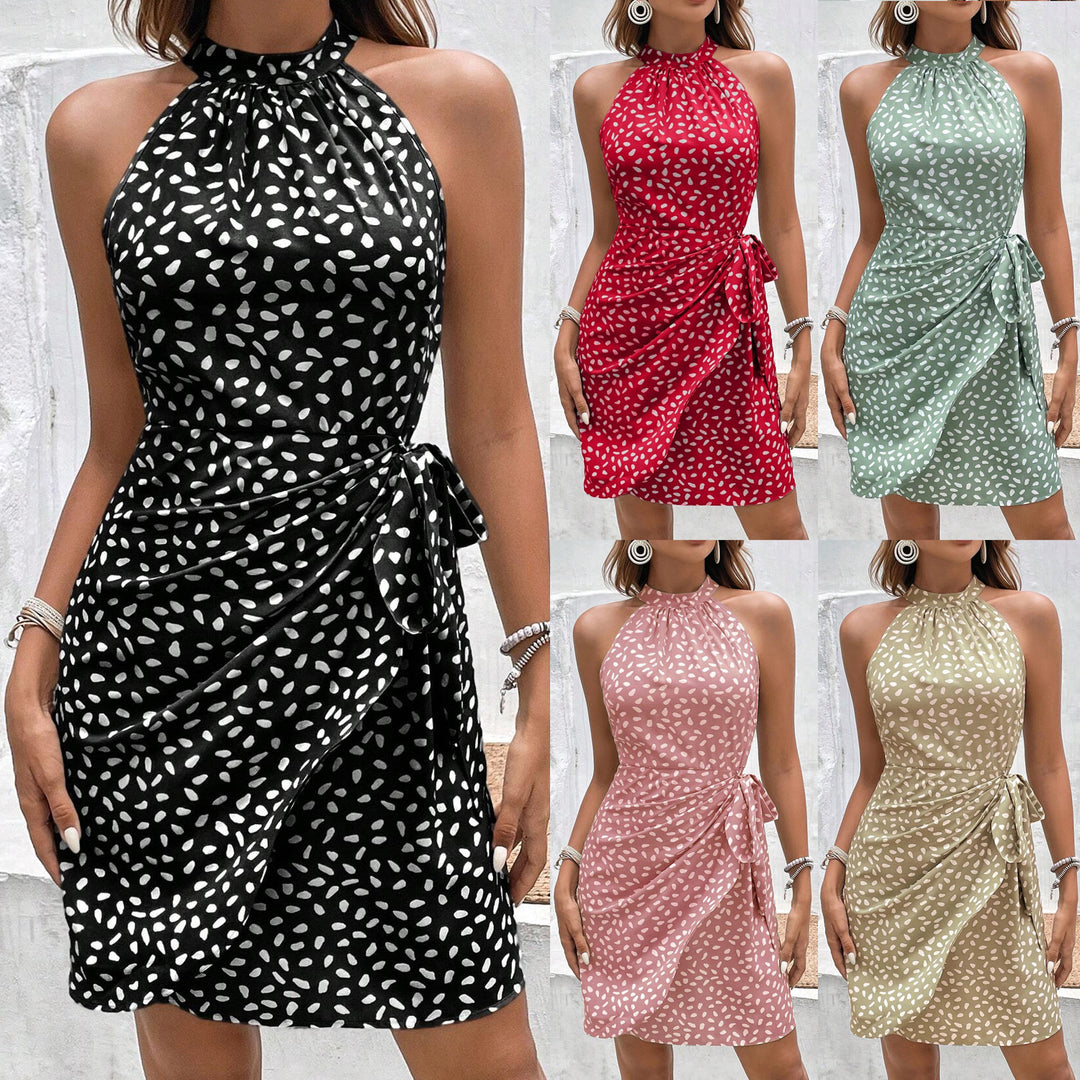 Women Halter Wrap Dress made of lightweight satin with tie belt Mune Fashion