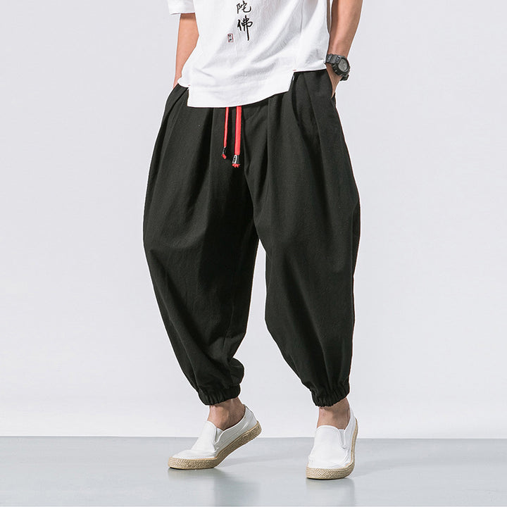 Men's casual linen jogger pants with drawstring, textured surface, and elastic cuffs Mune Fashion