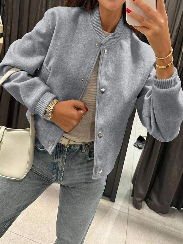 Women's short bomber-style jacket made of teddy fleece with ribbed cuffs Drune